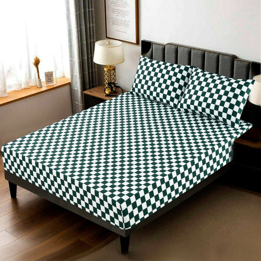 Fitted-Bed-Sheet-Green-Chess-Apricot-3189