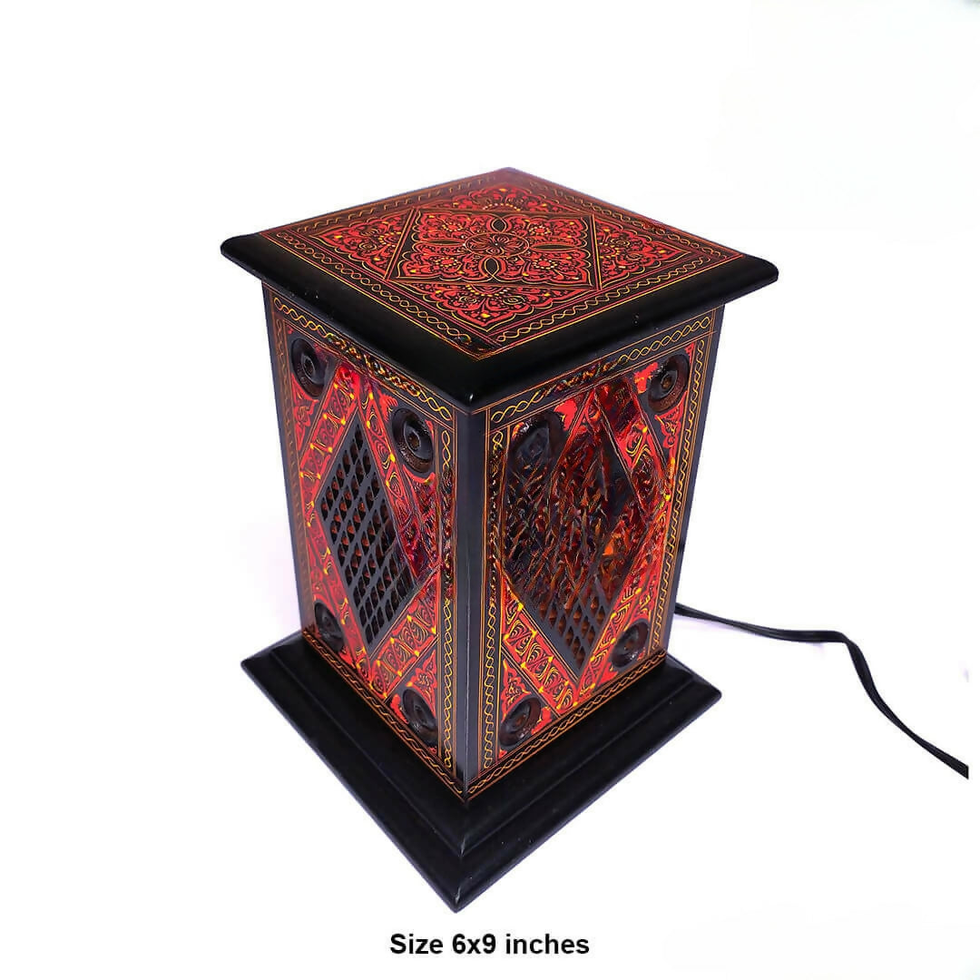 Colorful Table Lamp Red Lacquer Nakshi Art