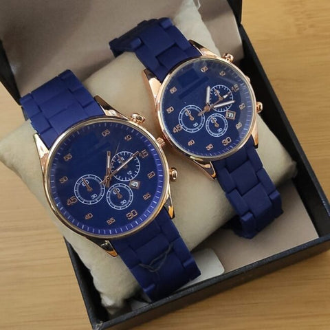 Blue Couple Pair Rubber Chain Watch Premium Quality