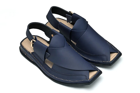 Navy Blue Peshawari Chappal Genuine Leather