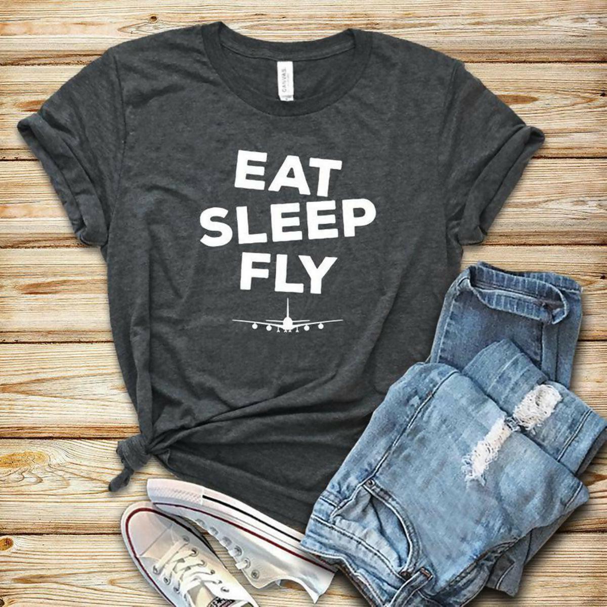 Eat Sleep Fly T Shirt Tank Top Pilot Shirt Airplane Shirt - ValueBox