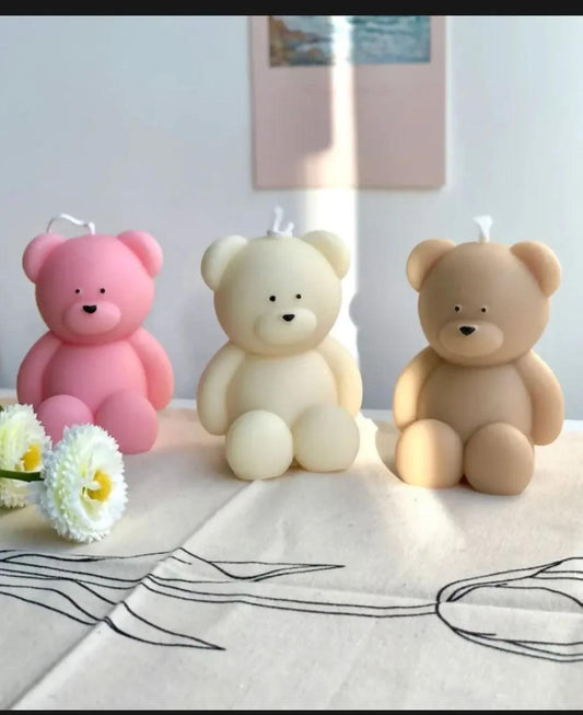 Packs of 3 sitting Cute Teddy Bear Candles, Best for Decoration, Used in Birthdays and parties, In Blue, Green, Yellow, Pink ETC.