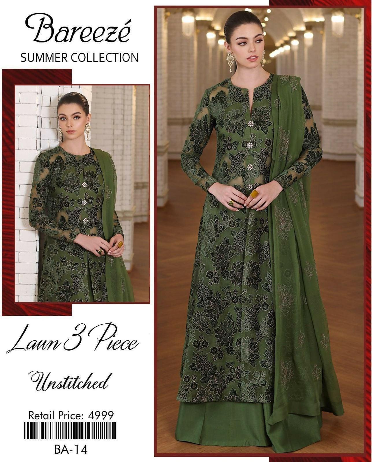 Bareeze Lawn Embroidered 3pc Suit Summer Unstitched Collection 2024 - ValueBox