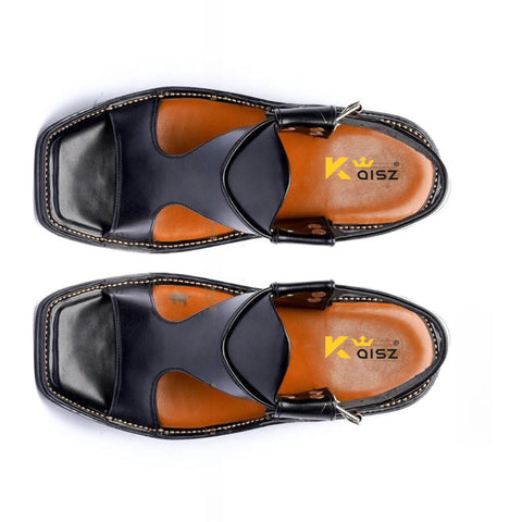 Panjedar Chappal Black Kohati Leather Chappal - ValueBox