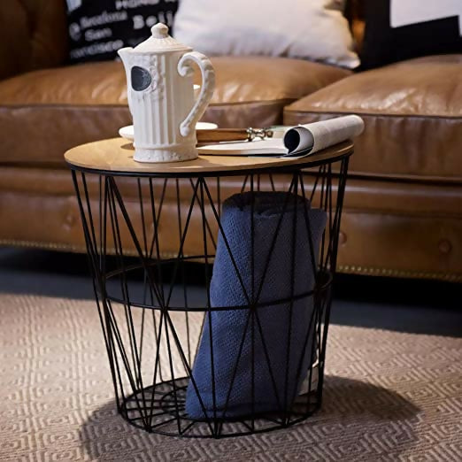 Metal Wire Removable Wooden Top Coffee Table