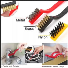 3 Pcs Rust Cleaner Wire Brush Set Brass Stainless Steel And Nylon Scrubber Brushes Set Metal Stove Taps Sink Cleaning Brush Kitchen Accessories Bikes And Car Parts Cleaning Brush - ValueBox