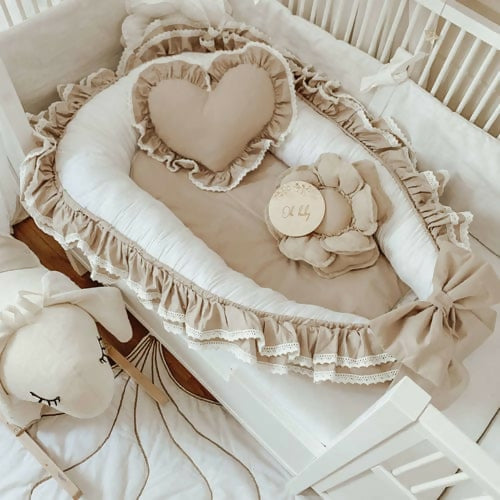 Double Frilly Baby Nest With Frilly Heart Pillow