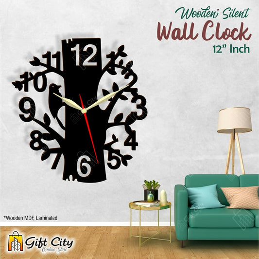 badgeMade by Gift City - Birds on Tree with Extra Flying Birds Wooden Wall Clock , Good Quality Products , 3D Laser Cut Wall Clock 2 Fairy With 9 Stars 3 Butterflies