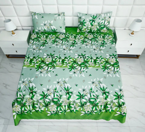 3-PCs-Double-Bed-Sheet-Green-Gold-Apricot-970