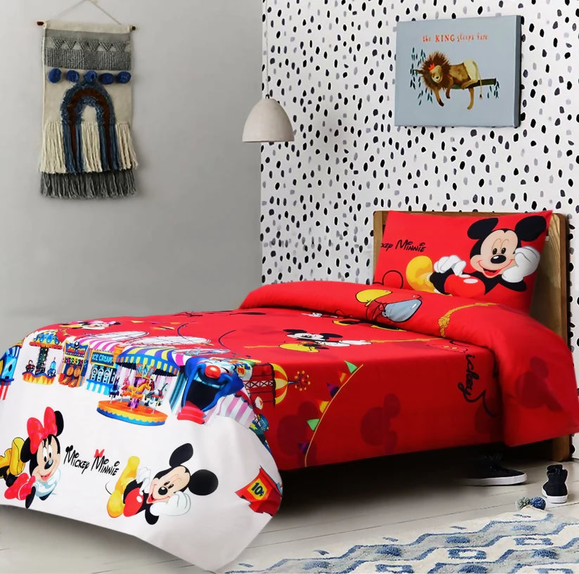 Digital-Printed-Junior-Single-Bed-Sheet-Mickey-Minnie-Apricot-7624