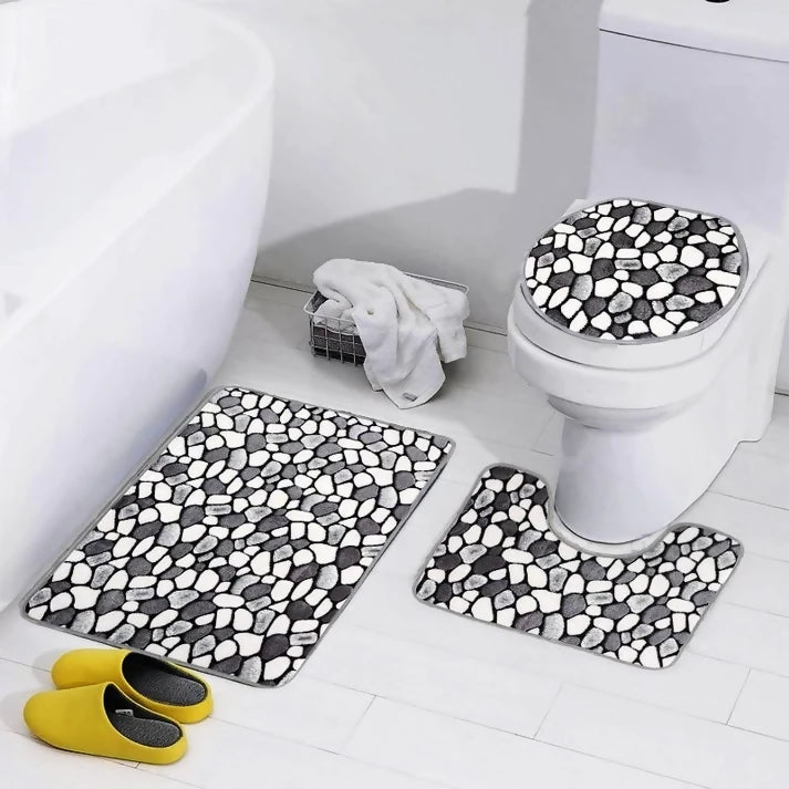 3-PCs-Anti-Skid-Commode-Mat-Set-Stones-Style-Apricot-8013