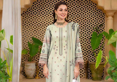 3pc Embroidered Lawn shirt Munarq by Nisha Designer Olive Green Accent 3