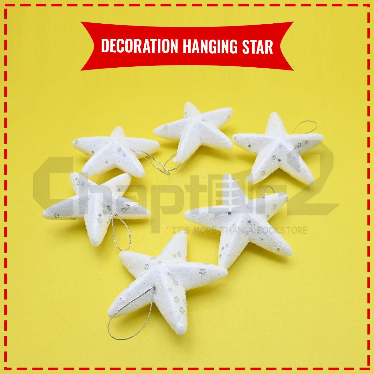 Decoration Hanging Star 6 Pcs White Small - ValueBox