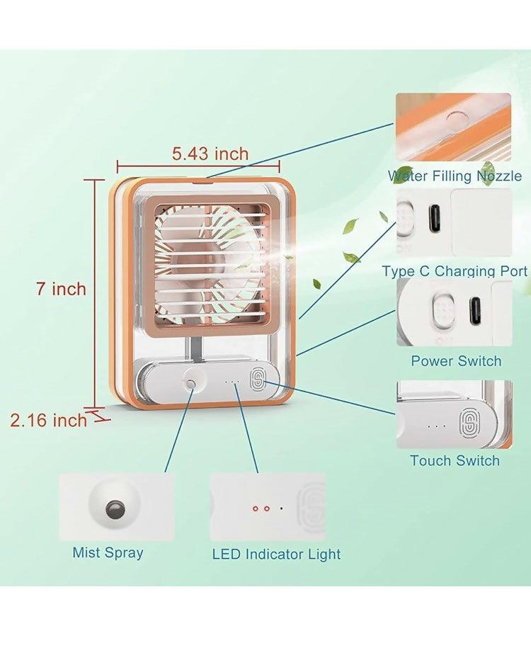 Rechargeable Battery Operated Mini Usb Fan With Mist Water Spray Mini Cooler With Led Night Light Mini Ac Personal Air Cooler Desk Fan - ValueBox