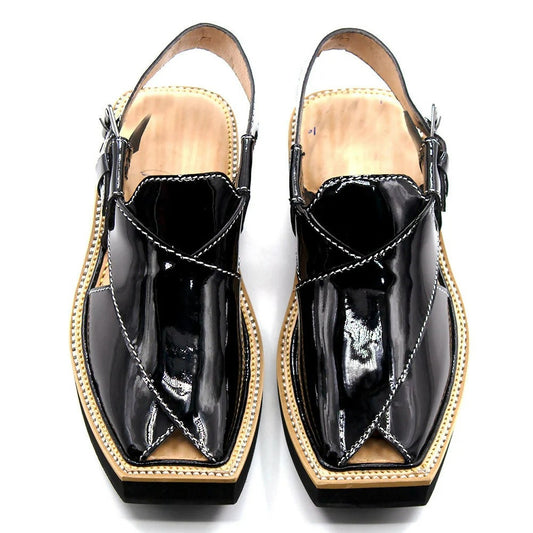 Special Black Patent Leather Kaptaan Chappal