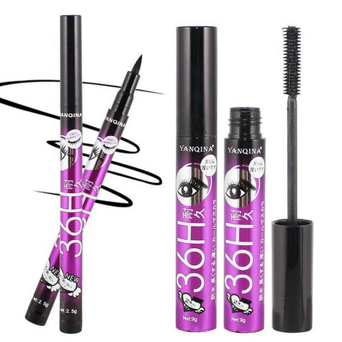 Liquid Eyeliner Pencil+Waterproof Mascara Set Cosmetics New Brand Eye Liner Thick Curling Mascara Eyebrow Pencil Makeup - ValueBox