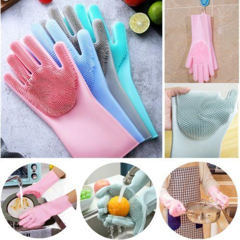 Magic Reusable Silicone Gloves with Wash Scrubber, Heat Resistant, for Cleaning, Household, Dish Washing, Washing the Car