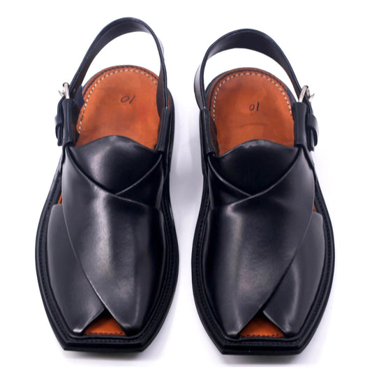 Black Handmade Charsadda Chappal