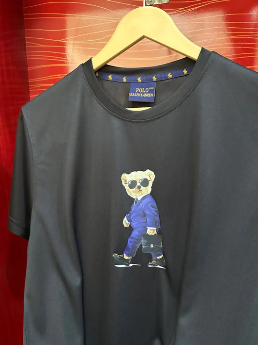 Black Polo Bear Drifit Print Tshirt