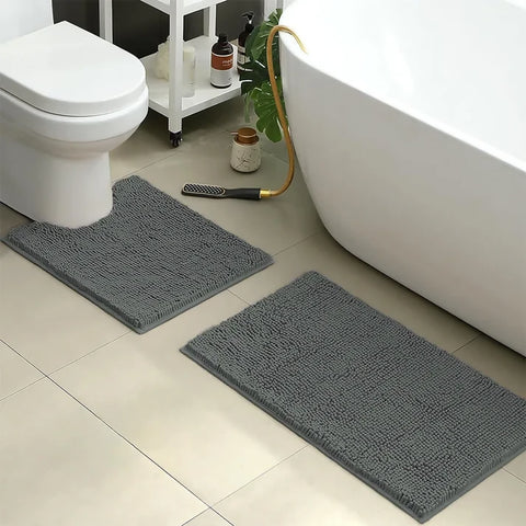 2-PCs-Microfiber-Anti-Slip-Commode-Mat-Set-Dark-Grey-Apricot-6560