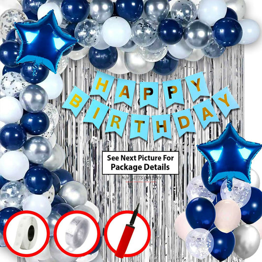 Black, Golden, Pink, White, Blue and Silver Birthday Decoration Combo For 30Th, 40Th,