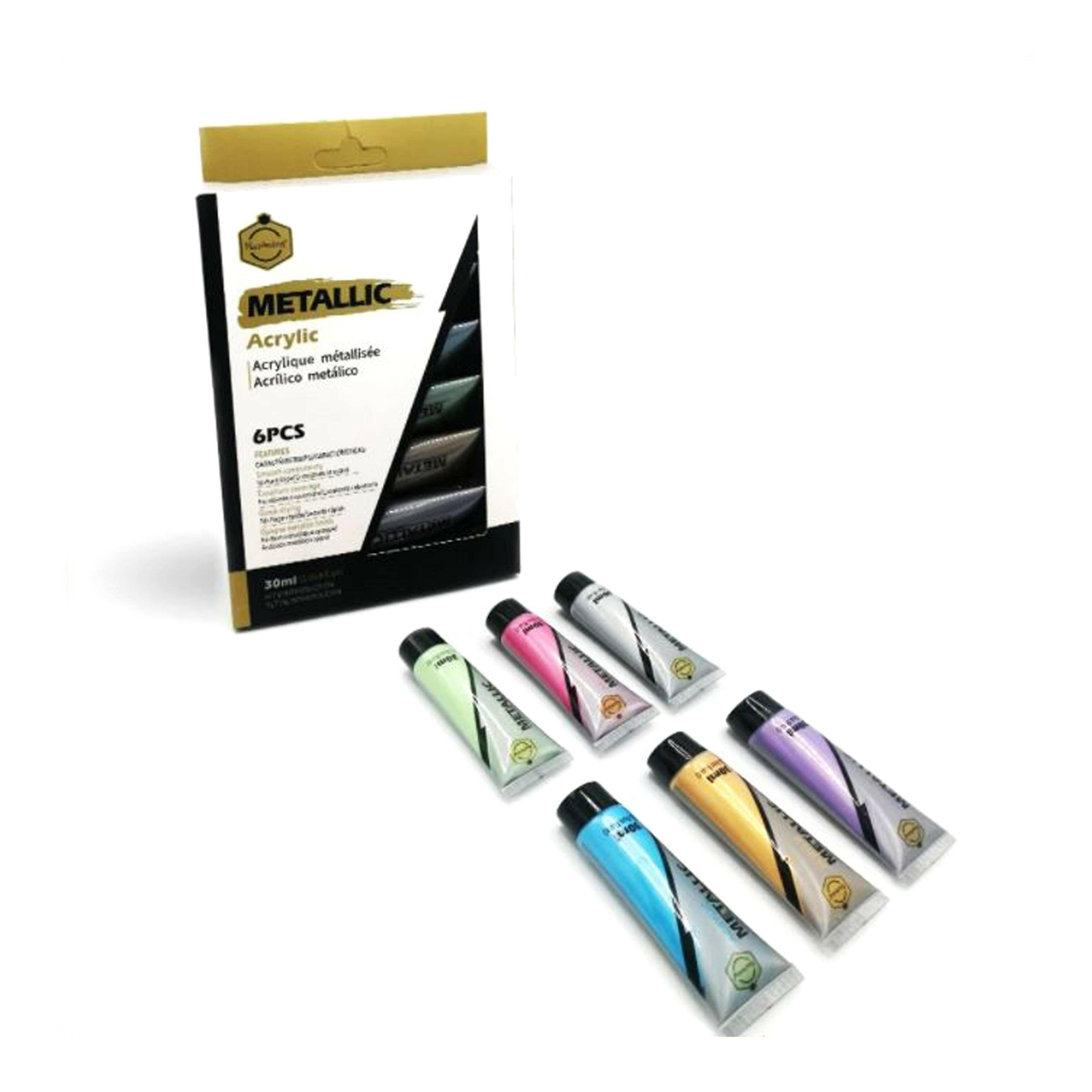 Keep_ Smiling - Metallic Acrylic Colors Paint Tube Set 30ml Pack of 6 - ValueBox