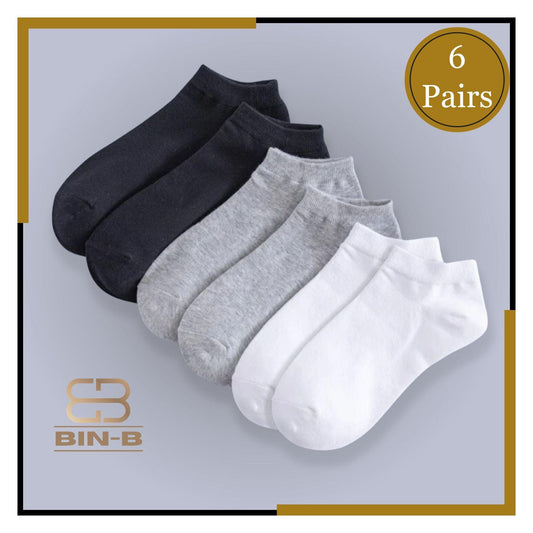 BIN-B 6 Pairs Cotton Ankle Socks For Men Women - 3 Random colors - ValueBox