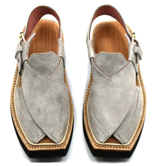 Special Gray Suede Leather Kaptaan Chappal