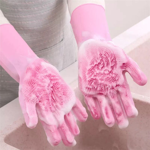 Magic Reusable Silicone Gloves with Wash Scrubber, Heat Resistant, for Cleaning, Household, Dish Washing, Washing the Car