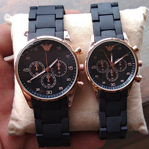 Blue Couple Pair Rubber Chain Watch Premium Quality