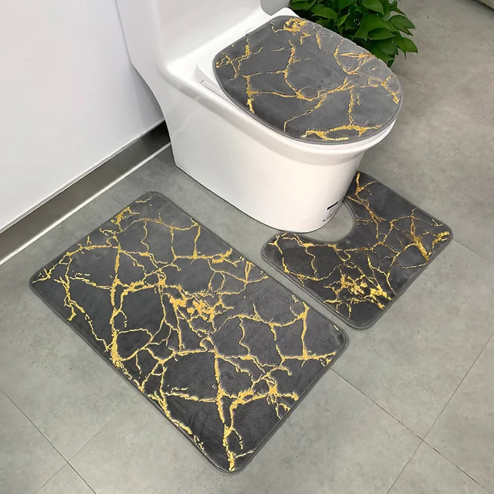 3-PCs-Anti-Skid-Commode-Mat-Set-5415-Grey-Marble-Apricot-4083