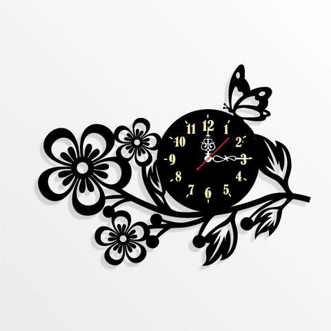 3D wooden wall clock,Flower shaped wall clock,BUTTERFLY ON FLOWERS CLOCK For Home Decor Offices And Gits