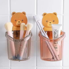 New Cute Bear Design Toothbrush Suction Cup Holder Cup Organizer Shelf Cosmetic Storage Bathroom Kitchen Box - ValueBox