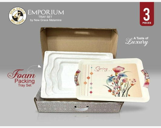 Emporium Melamine Serving Tray Set In 3 Piece Best High Quality - ValueBox