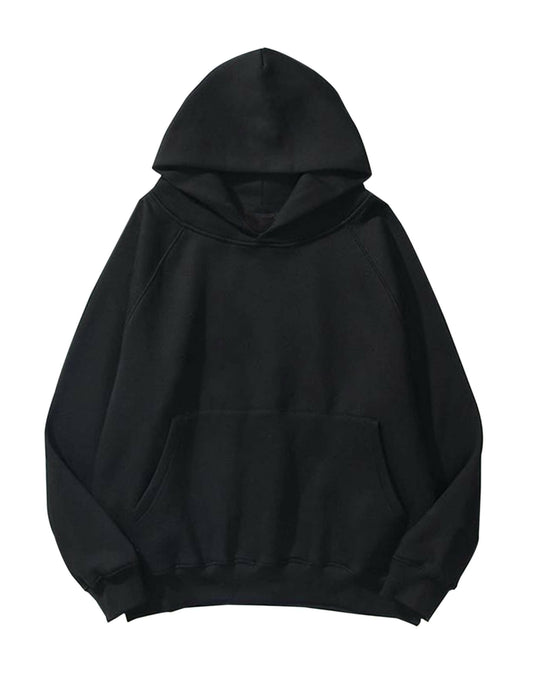 Khanani's Black Plain Basic Pullover Hoodie for Winter - Fleece Hooded Hoodies for Men and Women