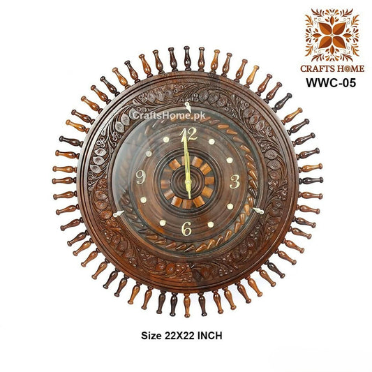 Beautiful Hand Carved Wooden Wall Clock Large