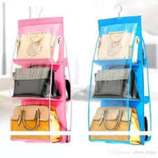 6 Pockets Hanging Purse Handbag Organizer Clear Hanging Shelf Bag