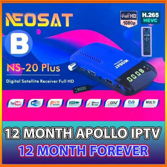 NEOSAT NS-20 PLUS Sat Receiver with 12 Month Forever Server 12 Month IPTV - ValueBox