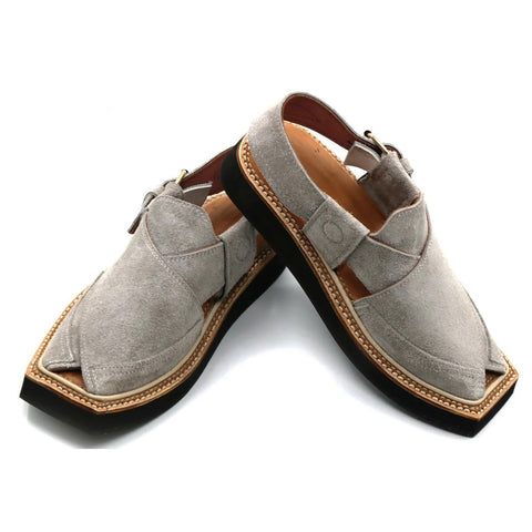 Special Gray Suede Leather Kaptaan Chappal