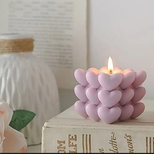 Love Heart Cube Candle | 3D Heart-Shaped Scented Colorful Cube Candle for Home Decoration and Best Gift for Loved ones and for Candle Lovers