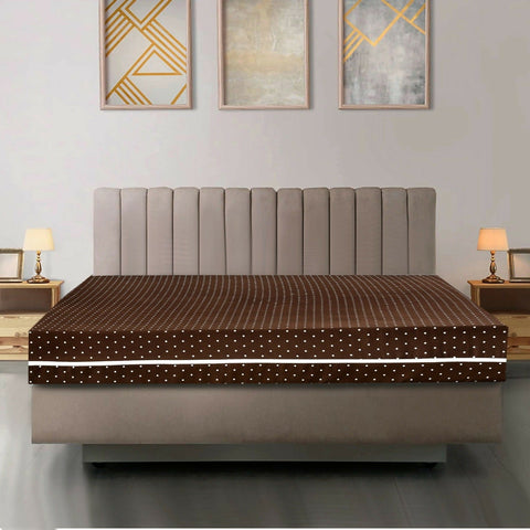 Zipper-Mattress-Cover-Printed-Brown-Polka-Apricot-8954