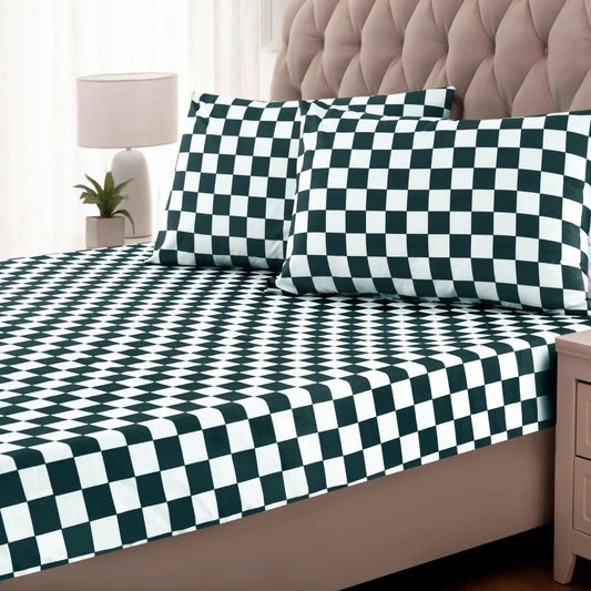 Fitted-Bed-Sheet-Green-Chess-Apricot-5428