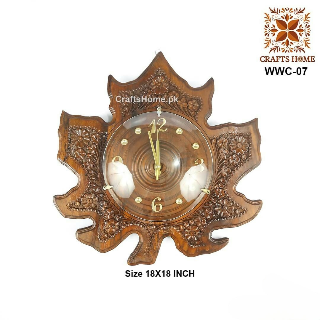 Carving Leaf Wooden Wall Clock