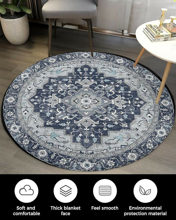 Living Room Rug 100 CM Round-Navy Blue Boho(316)