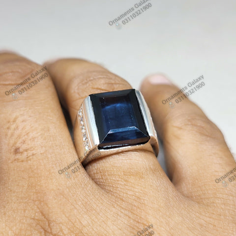 Big Emerald Cut 22 CT Blue Saphire Ring Lab Made Saphire Ring Multi stone Ring Sterling Silver 925 Handmade Ring Men's Heavy Ring