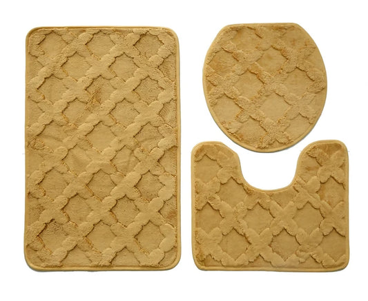 3-PCs-Anti-Skid-Commode-Mat-Set-328-Zig-Zag-Khakki-Apricot-9227