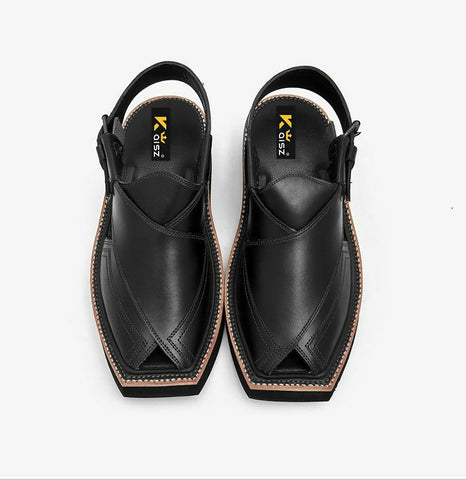 Kaptaan Chappal Black Genuine Leather Chappal