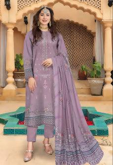 3pc Embroidered Lawn shirt Munarq by Nisha Designer Light Purple