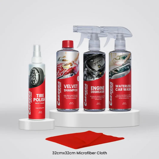 Exterior Bundle | Carrera Engine Degreaser+ Waterless car wash+ Tire Polish+ Velvet Shampoo