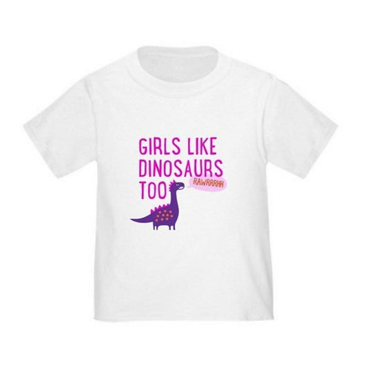 KHANANIS Girls Like Dinosaurs Too half sleeves kids toddler T-Shirt - ValueBox